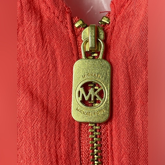 MK Michael Kors Orange Top Flutter Sleeves Smocked hips Women sz Large - Picture 4 of 8